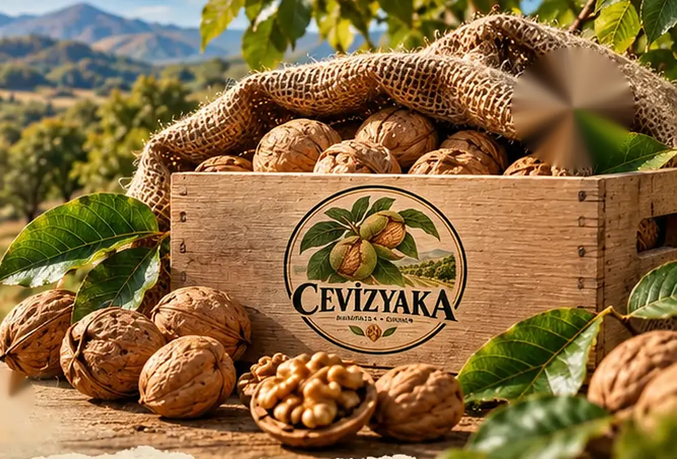 Cevizyaka logolu tahta kasada kabuklu cevizler